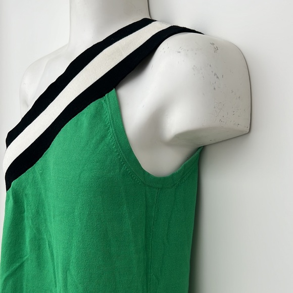 BEDO asymmetrical one shoulder body con green striped dres - Picture 3 of 6